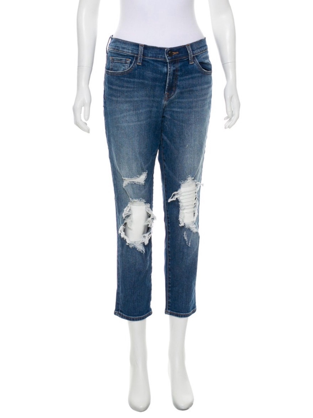 J Brand Mid-rise Distressed Straight-leg Jeans in Dark Blue